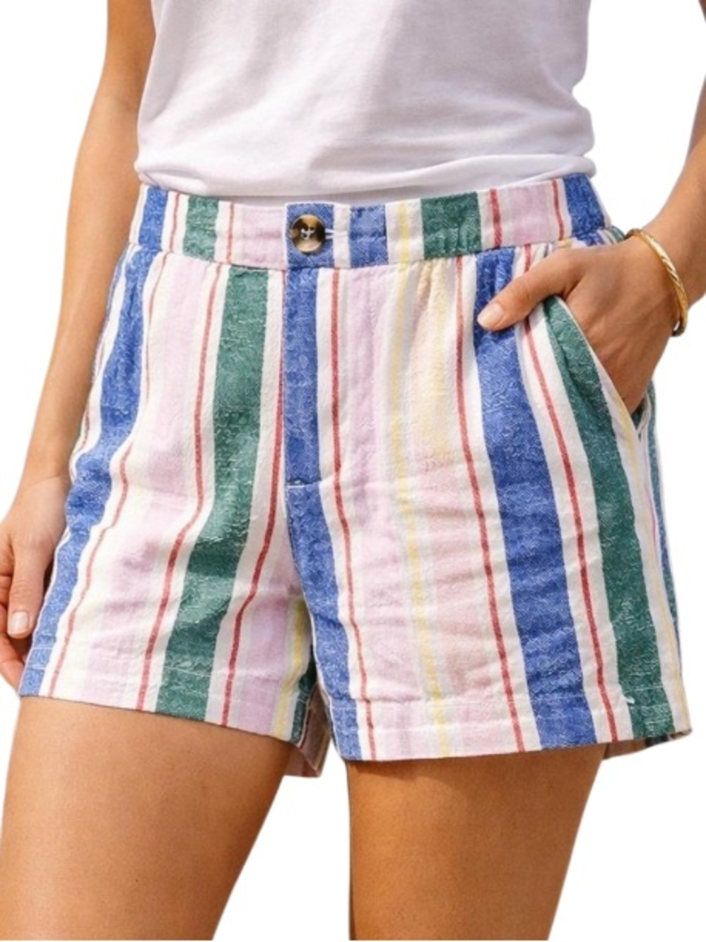 Old Navy Mid- Rise Multicolor Striped Linen Blend Shorts. Size 10. 5” inseam.